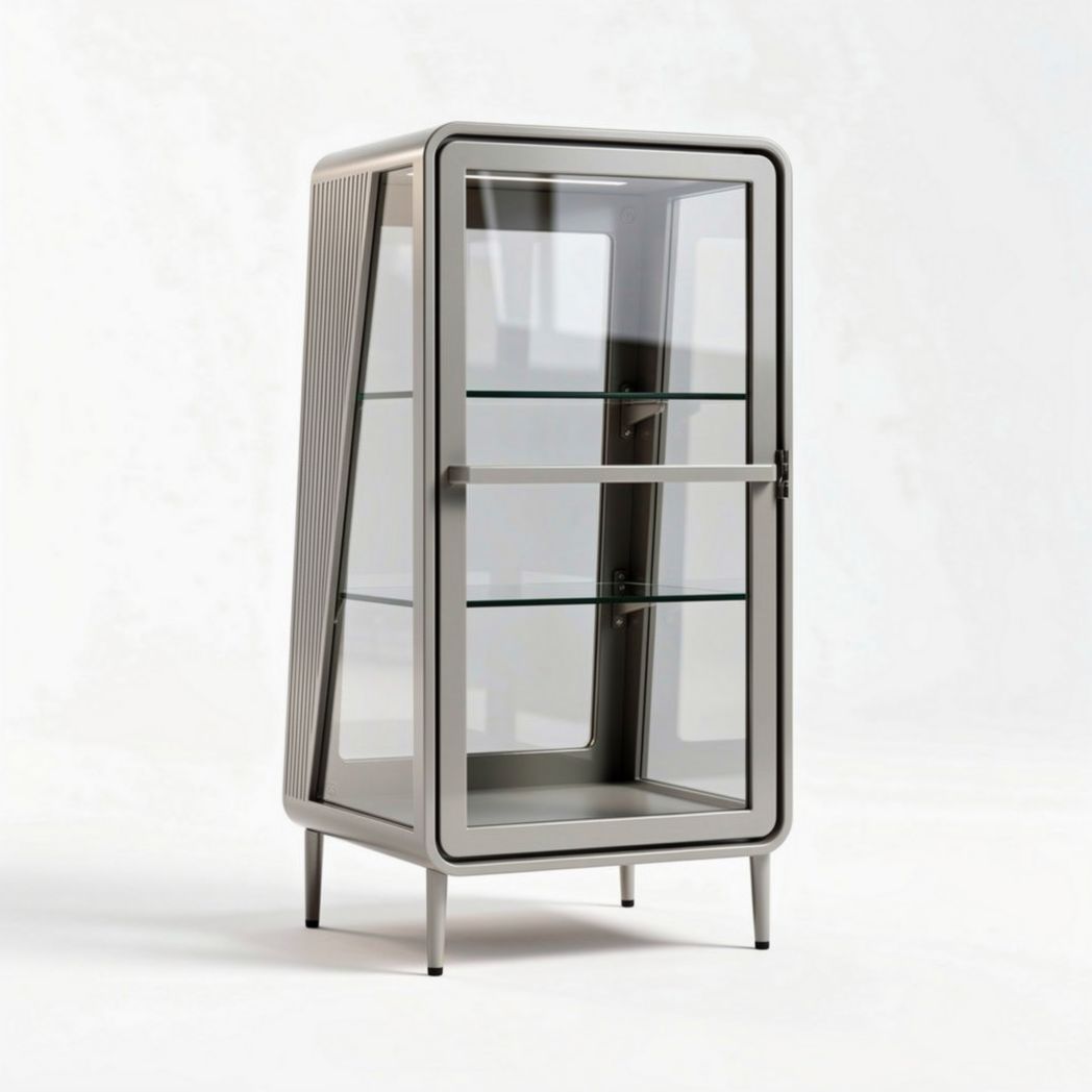 Glass display cabinet with metal frame and three adjustable shelves 60 x 40 x 150cm