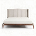 Upholstered bed frame with wooden legs in beige fabric 190 x 150 x 100cm
