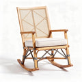 Wooden rocking chair with natural rattan seat and cushions 85 x 65 x 100cm