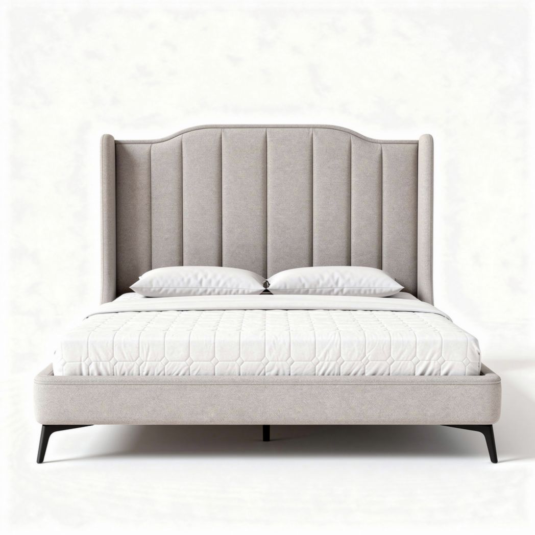 Upholstered bed frame with tufted headboard and solid wood legs 200 x 160 x 90cm