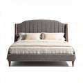 Upholstered bed frame with tufted headboard in gray fabric 210 x 160 x 100cm