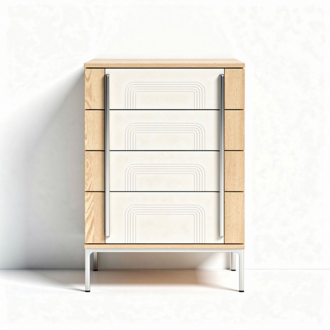 Wooden chest of drawers in white and natural finish 80 x 40 x 100cm