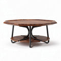 Octagonal wooden coffee table with metal frame and lower shelf 80 x 80 x 40cm