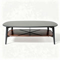 Coffee table with bottom storage shelf made of black wood and walnut 120 x 60 x 40cm
