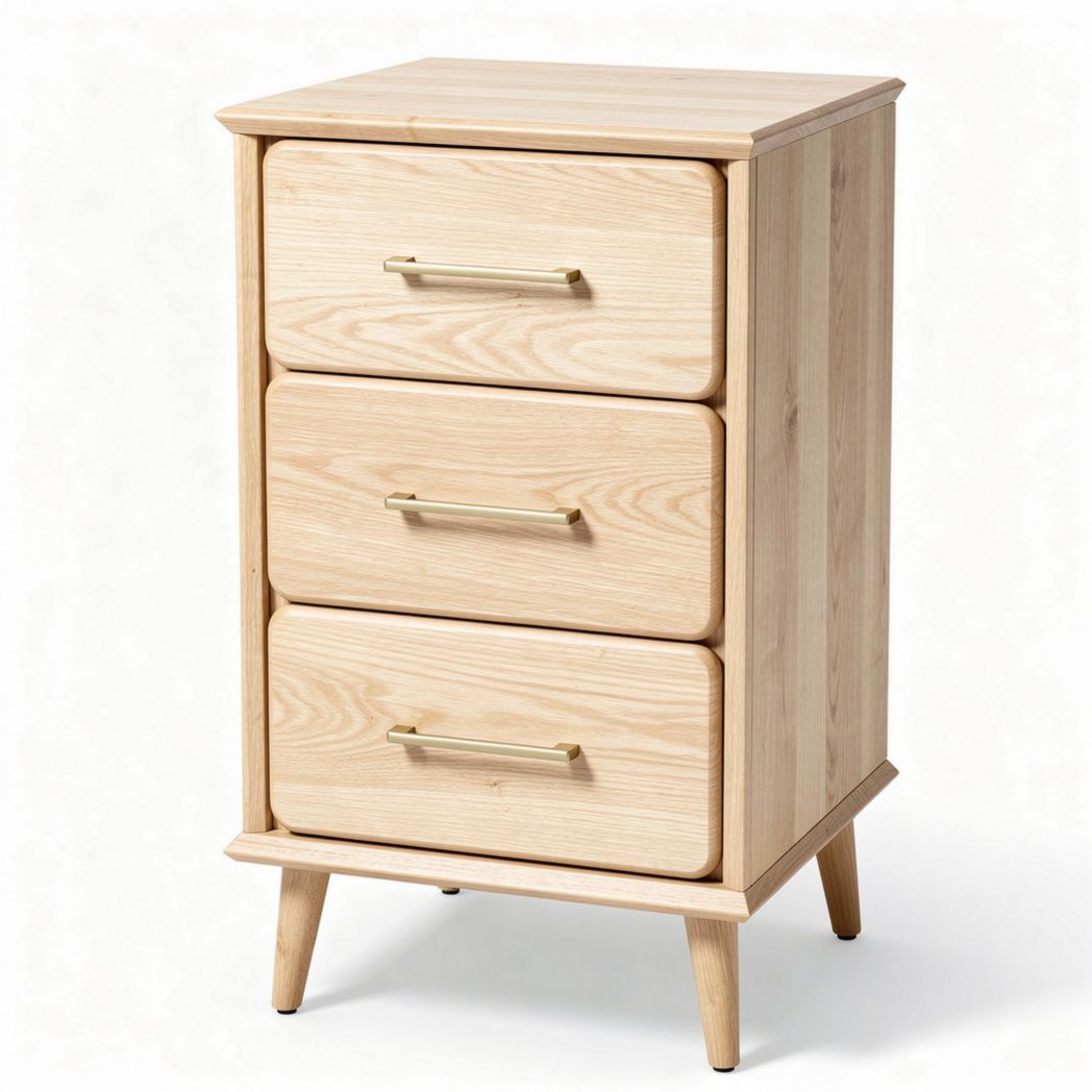 Wooden nightstand with three drawers and gold handles 40 x 30 x 70cm