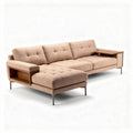 Modern sectional sofa with wood armrest upholstered in beige fabric 250 x 90 x 85cm