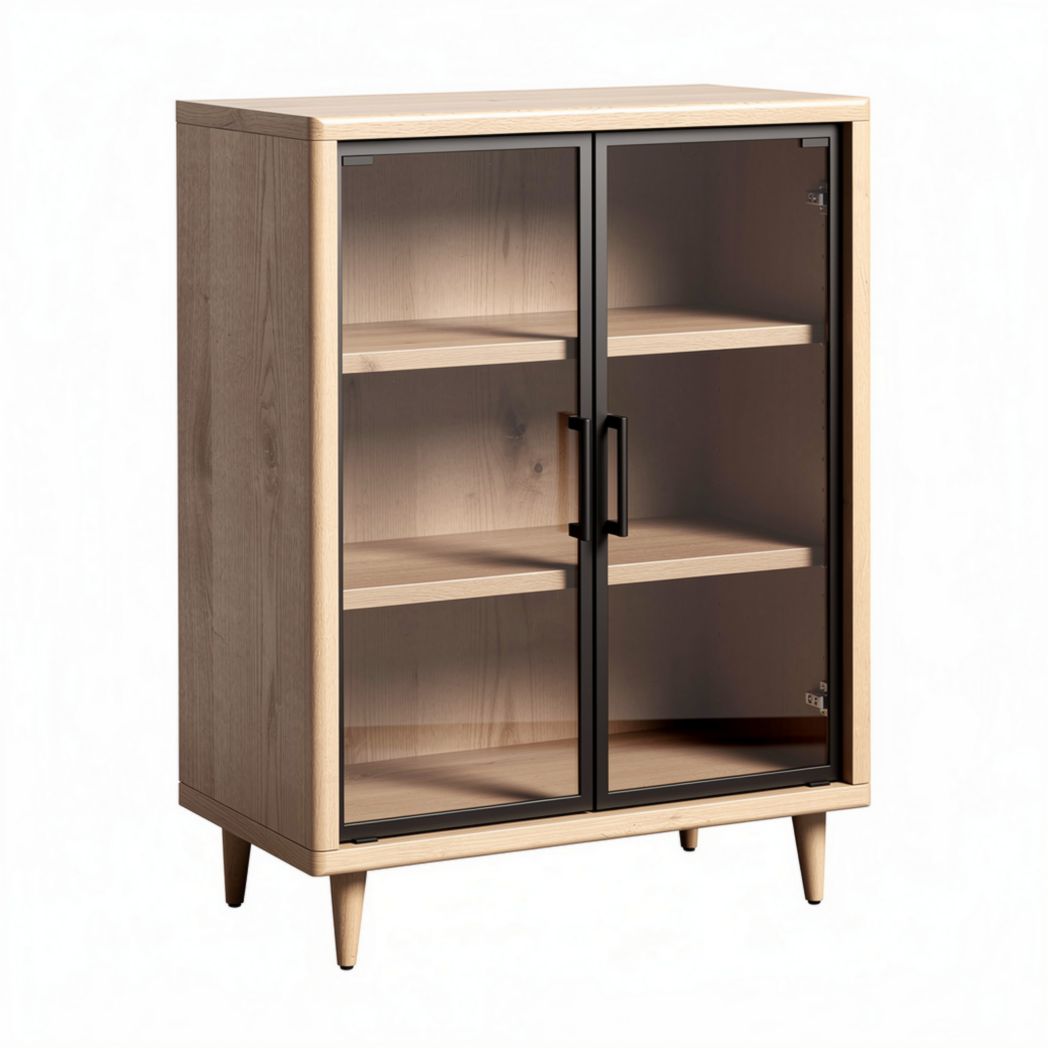 Wooden display cabinet with glass doors and four adjustable shelves 80 x 40 x 100cm